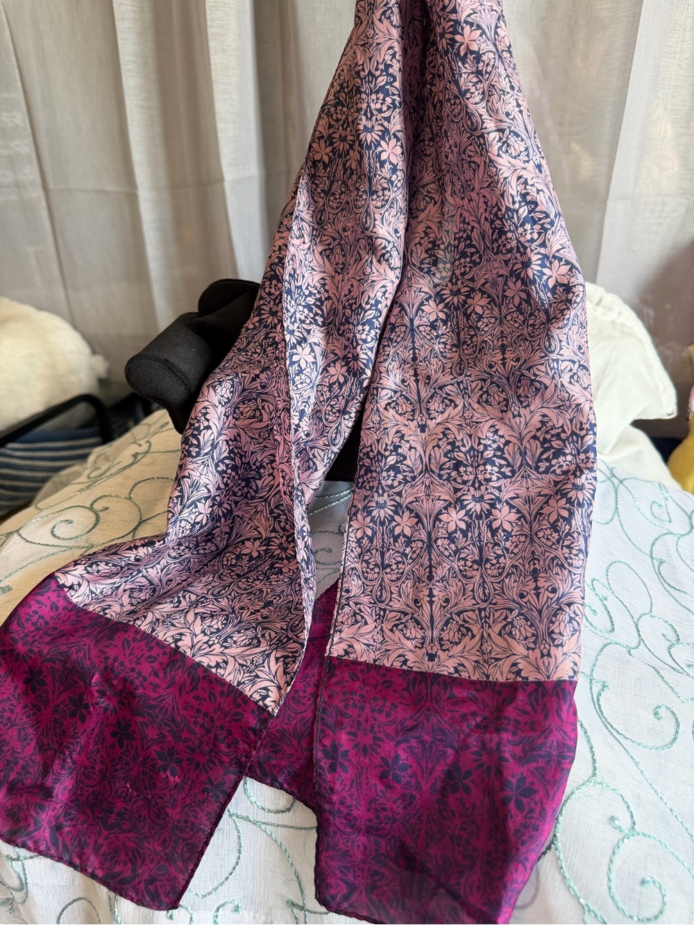Pink and Navy Floral Scarf - Classic Home Accents
